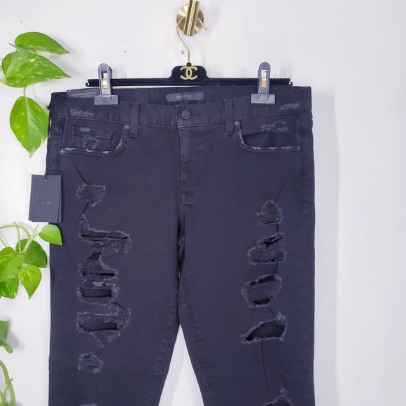 Black Cropped Distressed Jeans Womens 30 Ripped Y2K Destroyed Gothic GENETIC USA - Picture 9 of 13